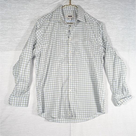 Joseph Abboud Dress Shirt Mens Size 17 34/35 Grey White Checked Button Down - Picture 1 of 6